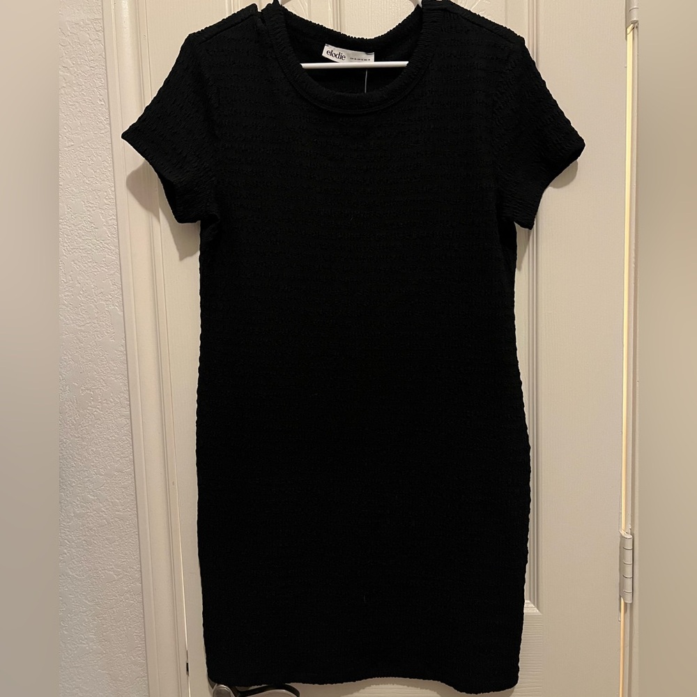 Elodie Black Sheath Mini Dress Crew Neck